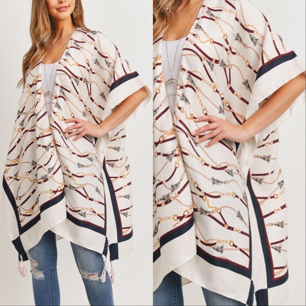 Women's New Chain Links Open Front Kimono - Picture 4 of 8